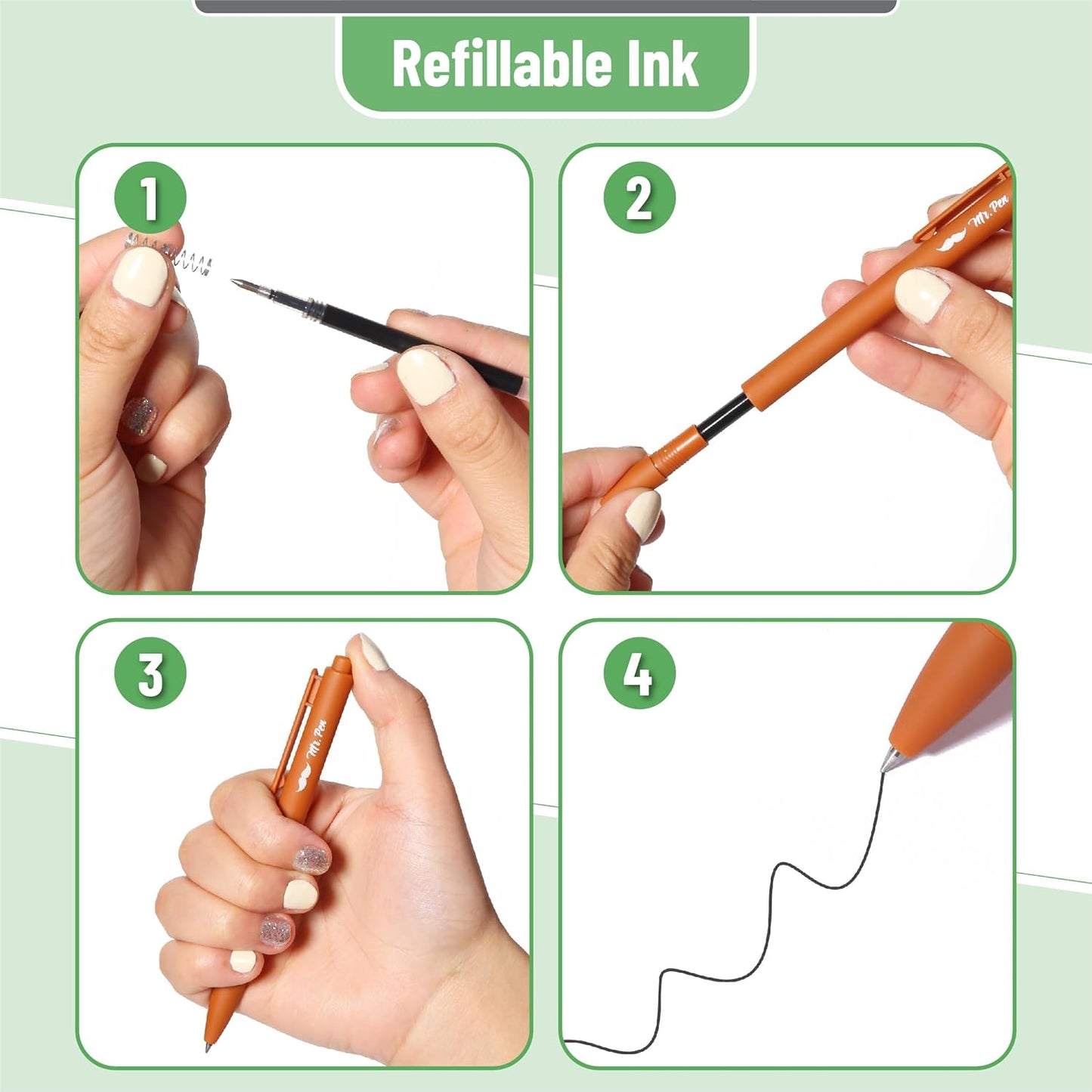 Mr. Pen- Retractable Gel Pens, 12 Pack, Black Ink, Natural Colors Barrels Gel Pens, Gel Pens Fine Point 0.5mm, Retractable Pens