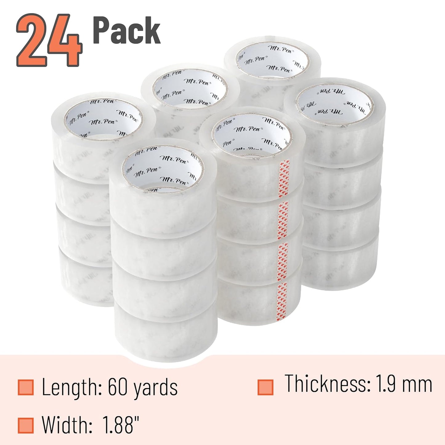 Bulk Packing Tape 24 Pack, 2” Wide, 60 Yards, Clear Shipping