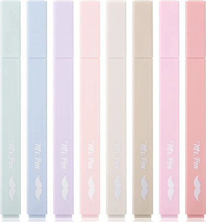 Aesthetic Highlighters, 8 pcs, Chisel Tip, Assorted Colors No Bleed