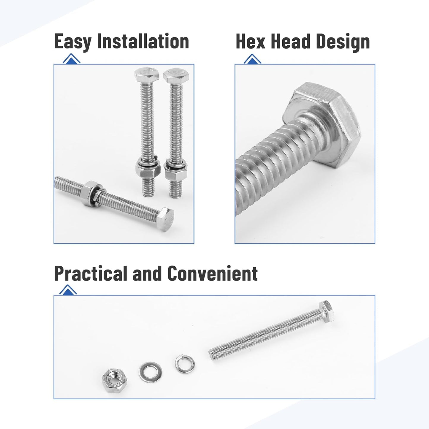 Mr. Pen- Nuts and Bolts Set, 1/4"-20x2-1/2, 10 Sets, Stainless Steel, Hex Head Nut and Bolt Set