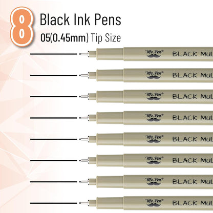Artist Fineliner Pens, Black, 0.45mm Tip, 8 Pack