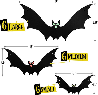 Mr. Pen- Halloween Decoration Hanging Bats, 3 Sizes, 18 pcs