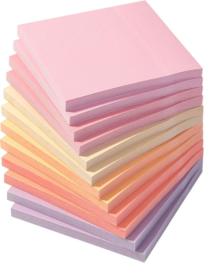 Colorful Sticky Notes 3x3 Inch, 12 Pads, 600 Sheets, Sunset Sorbet