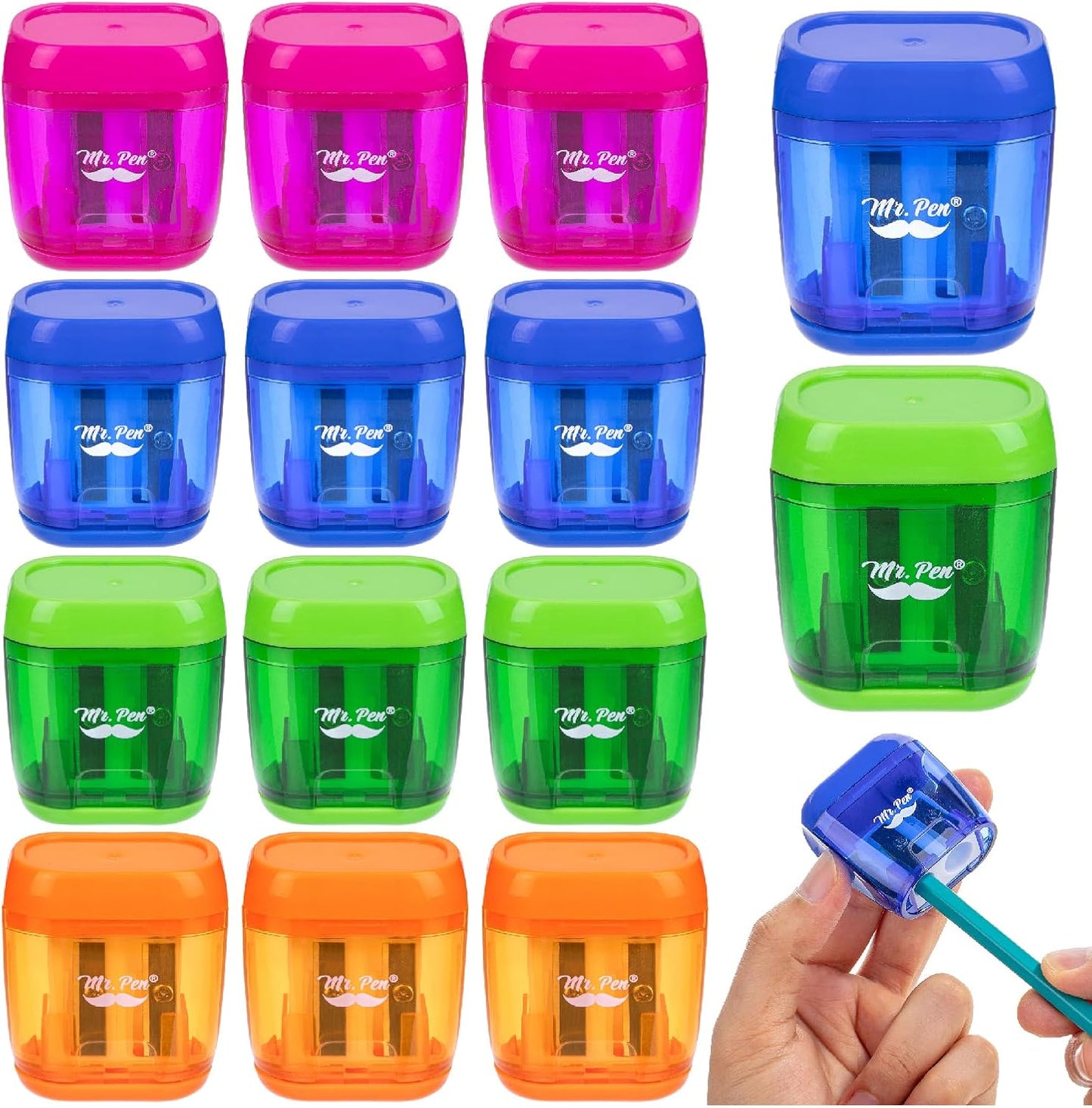 Mr. Pen- Pencil Sharpeners Manual, 12 Pack, Dual Hole, Colorful Pencil Sharpeners Handheld Pencil Sharpener