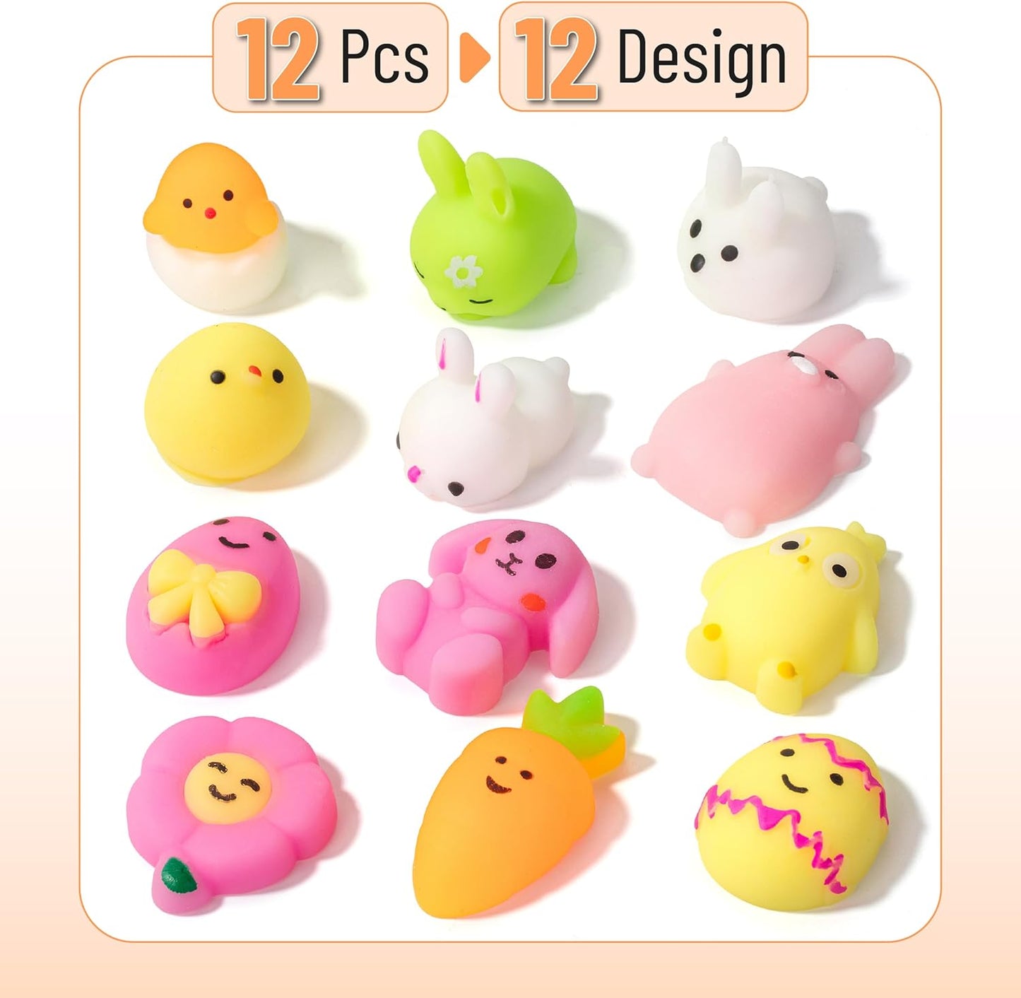 Easter Mochi Squishy Toy, 12 Pack, Cute Easter Designs