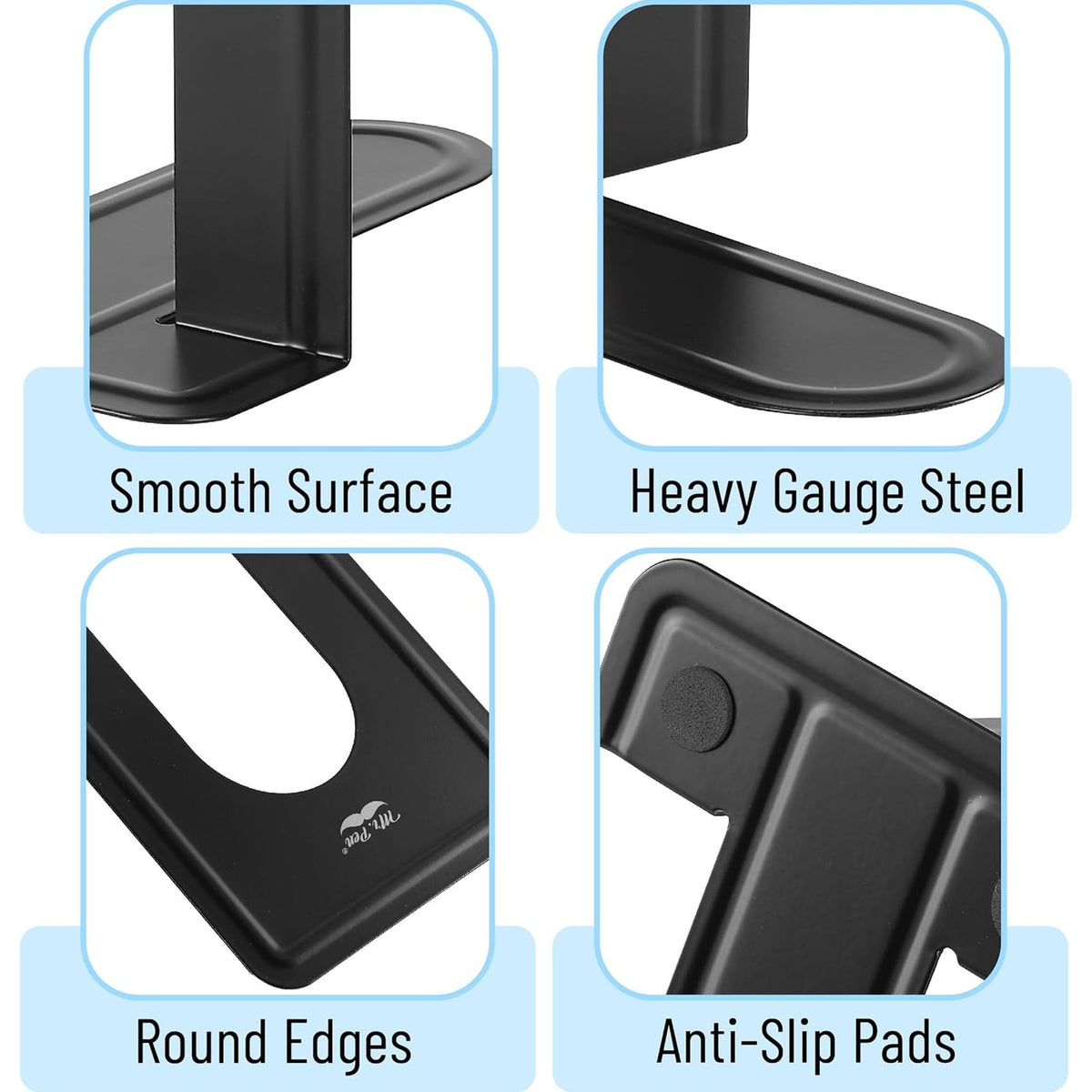 Mr. Pen- Book Ends, 8 Pack, Black, Heavy Duty Metal Bookends for Shelves, Book Holders for Shelves