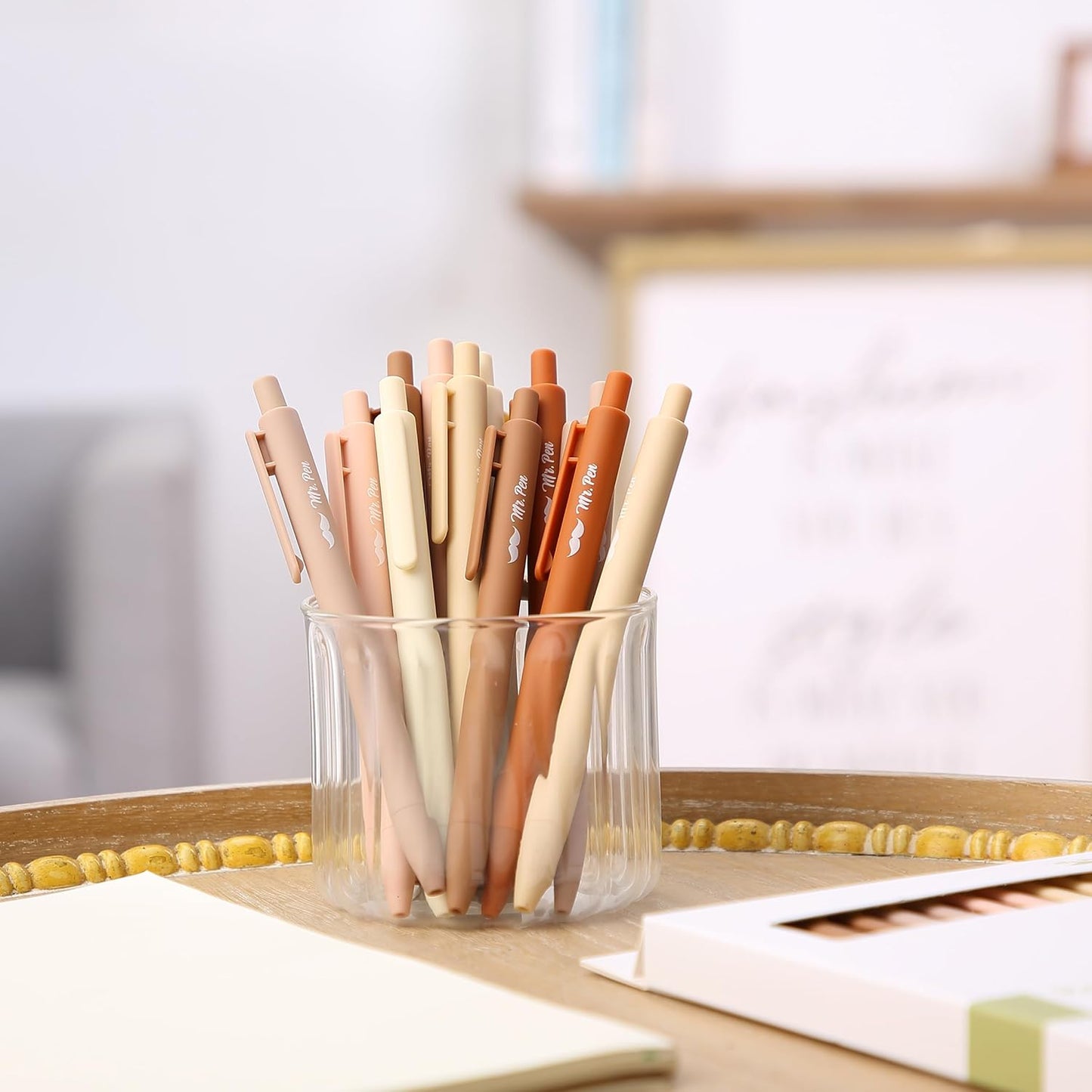 Mr. Pen- Retractable Gel Pens, 12 Pack, Black Ink, Natural Colors Barrels Gel Pens, Gel Pens Fine Point 0.5mm, Retractable Pens