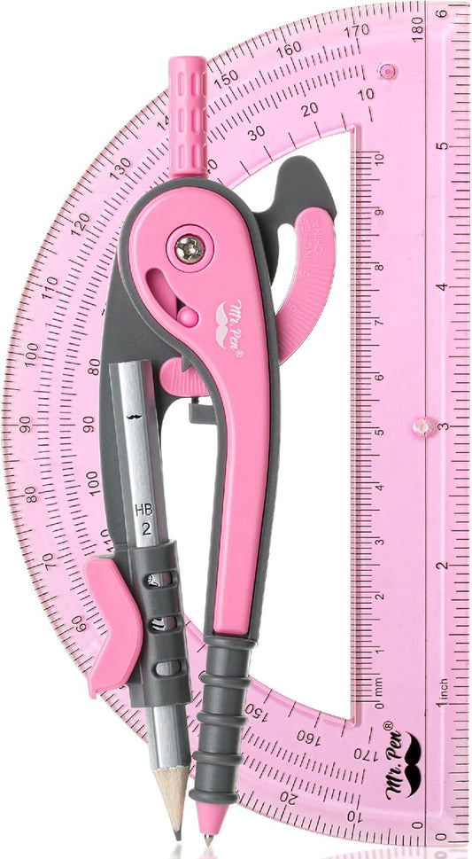 Mr. Pen- Compass and Protractor Set, Rogue Pink, Compass Geometry Tool, Protractor and Compass Set, Compass Drawing Tool