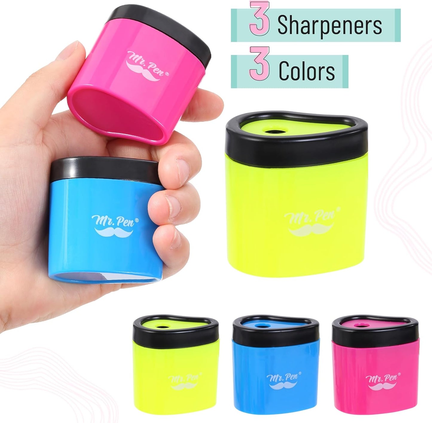 Mr. Pen- Pencil Sharpeners Manual, 3 Pack, Colorful Handheld Pencil Sharpener