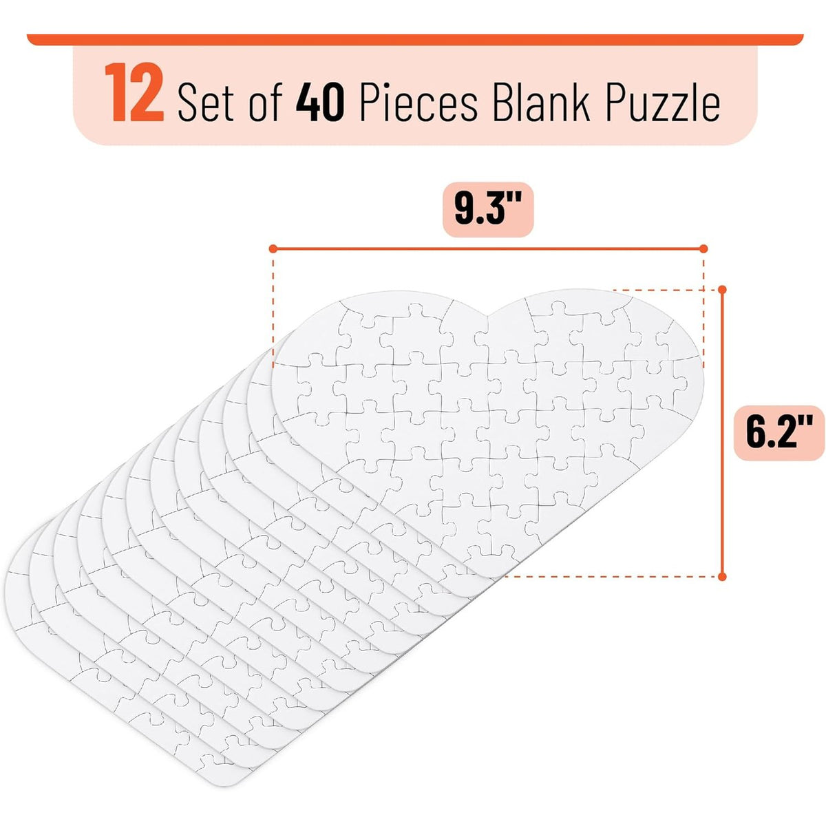 Mr. Pen- Blank Puzzle, 12 Pack, 40 Pieces/Pack, 9.3" x 6.2", Heart Shaped White Puzzle, Blank Puzzles to Draw on, All White Puzzle