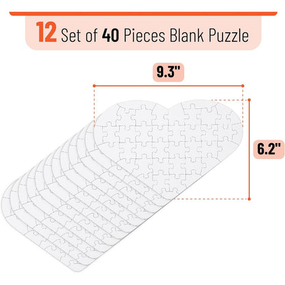 Mr. Pen- Blank Puzzle, 12 Pack, 40 Pieces/Pack, 9.3" x 6.2", Heart Shaped White Puzzle, Blank Puzzles to Draw on, All White Puzzle