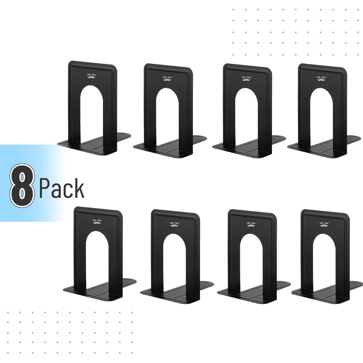 Mr. Pen- Book Ends, 8 Pack, Black, Heavy Duty Metal Bookends for Shelves, Book Holders for Shelves