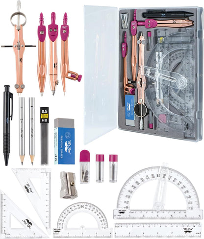 Mr. Pen- Geometry Set, 15 pcs, Rose Gold & Pink, 6 Inch Swing Arm Protractor, Divider
