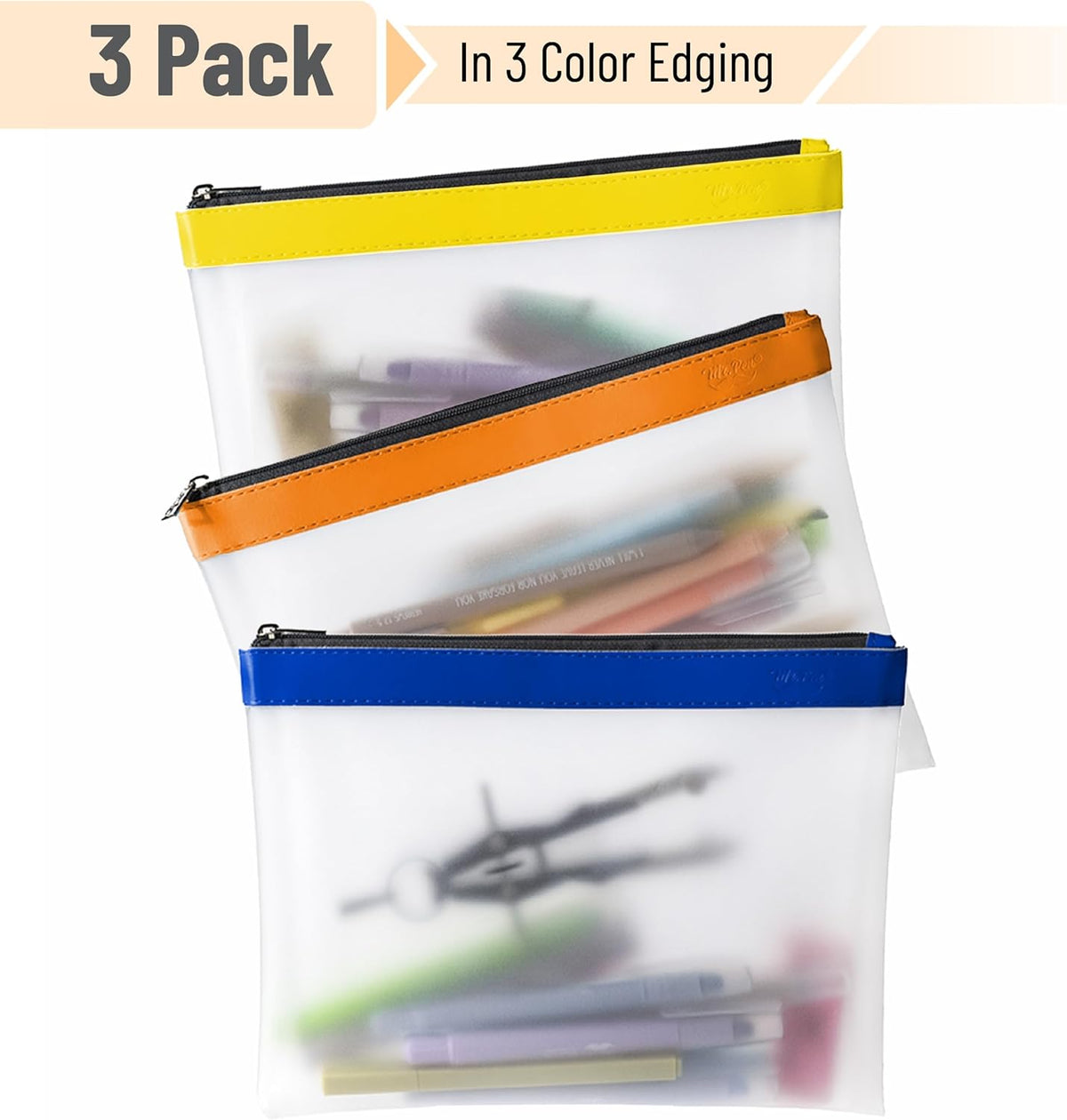 Mr. Pen- Clear Pencil Pouch, 3 Pack, Durable TPU Material, Large Water-Resistant Pencil Bags with Smooth Zipper