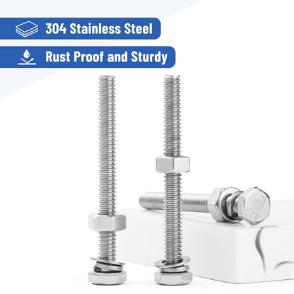 Mr. Pen- Nuts and Bolts Set, 1/4"-20x2-1/2, 10 Sets, Stainless Steel, Hex Head Nut and Bolt Set