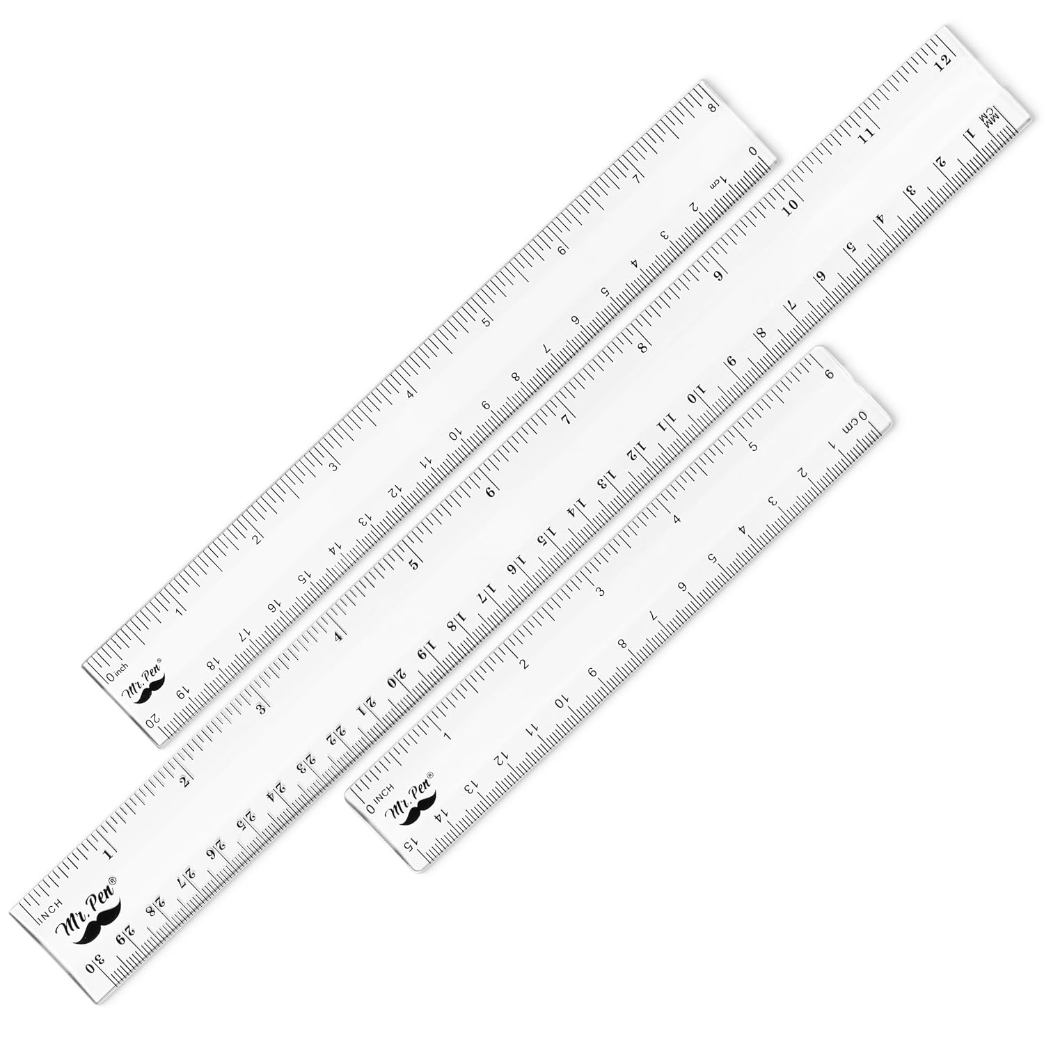 Mr. Pen Clear Plastic Rulers Set, 3 Pack, 6”, 8”, 12”