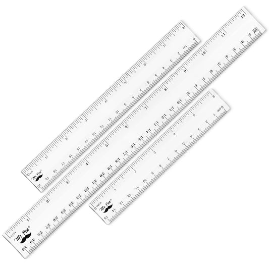 Clear Plastic Rulers Set, 3 Pack, 6”, 8”, 12”, Metric & Inch