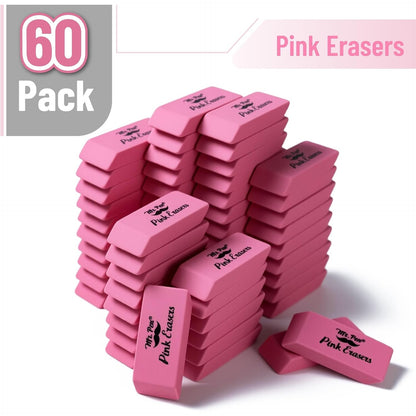 Mr. Pen- Pencil Erasers, 60 Pack, Pink, Large, Block Erasers for School