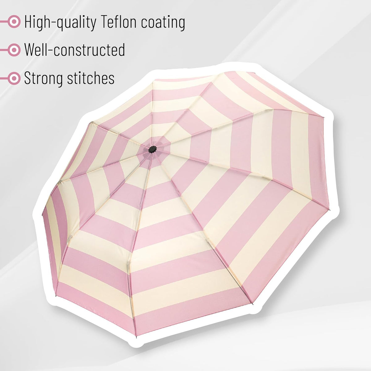 Mr. Pen- Windproof Travel Umbrella, Pink Stripes, Automatic Umbrellas for Rain, Compact Umbrella