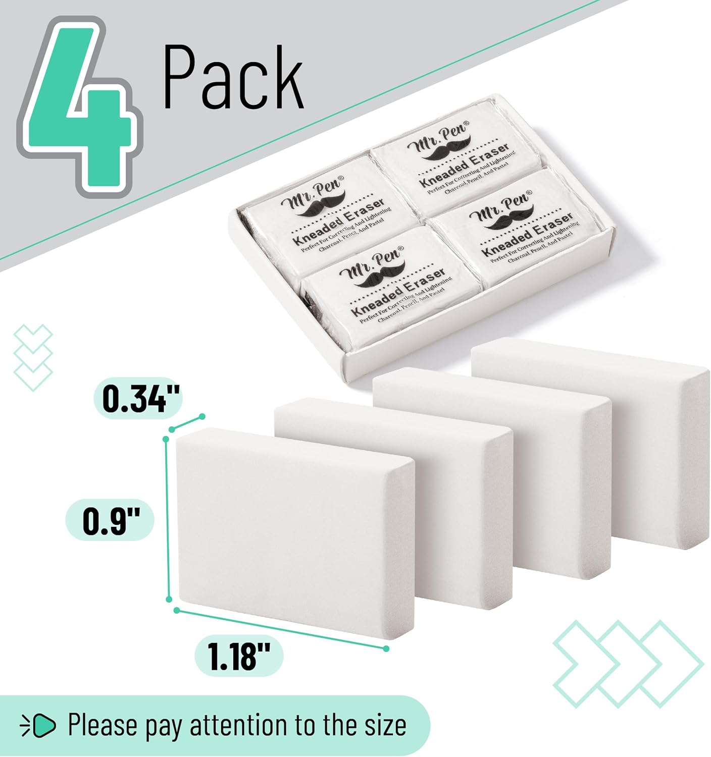 Mr. Pen- Kneaded Eraser, 4 Pack, White, Kneaded Erasers for Artists