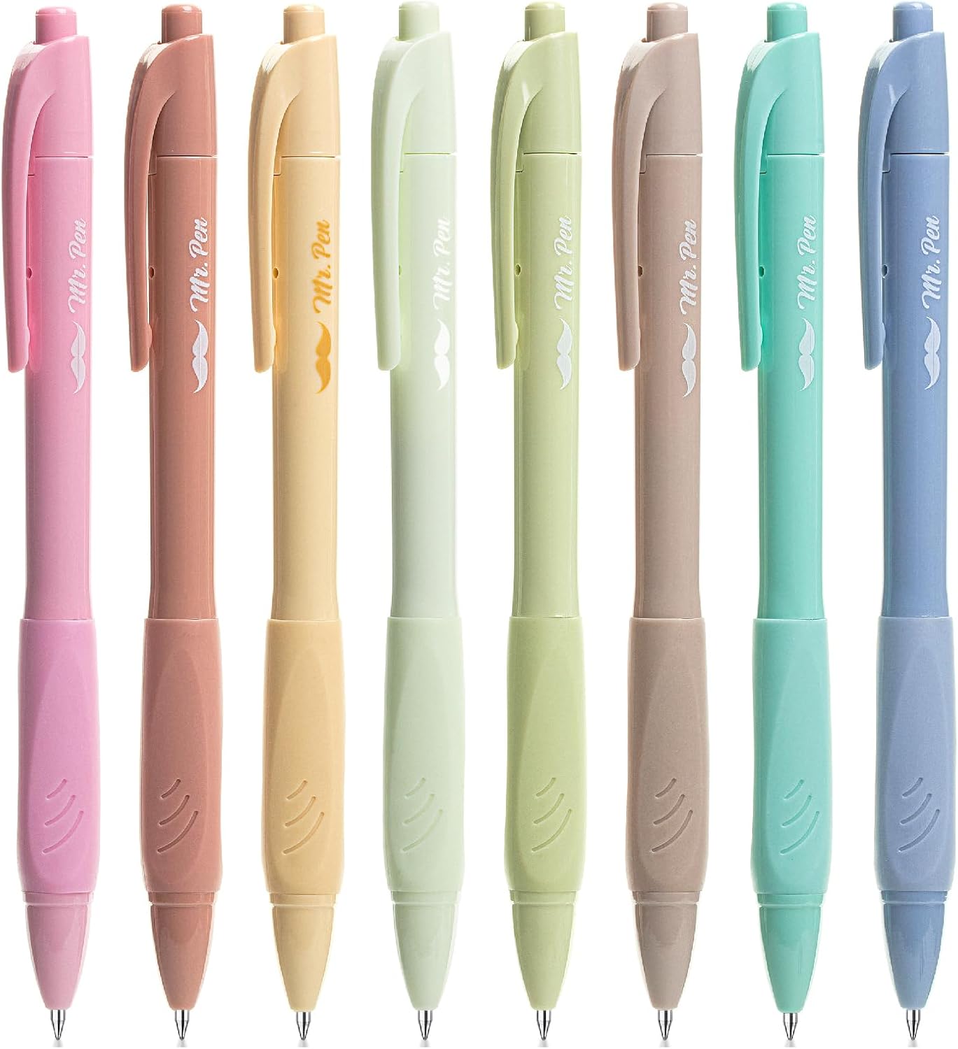 Mr. Pen- Retractable Gel Pens, 8 Pack, Black Ink, Soft Grip, Soft Pastel Barrel Gel Pens Fine Point 0.5mm, Retractable Pens