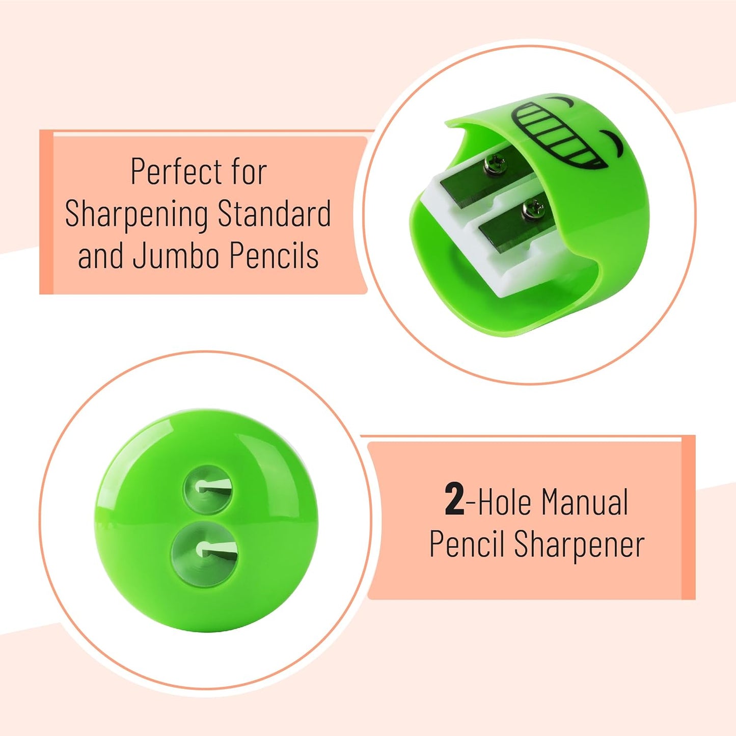 Mr. Pen- Pencil Sharpener for Colored Pencils, 24 Pack, 2 Hole, Smiley Pencil Sharpeners Manual