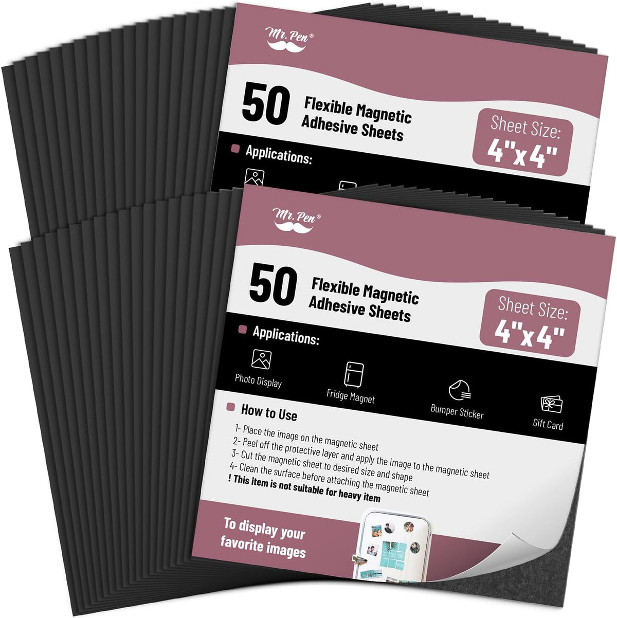 Mr. Pen- Adhesive Magnetic Sheets, 4" x 4", 50 Pack, Magnetic Sheet, Magnetic Paper