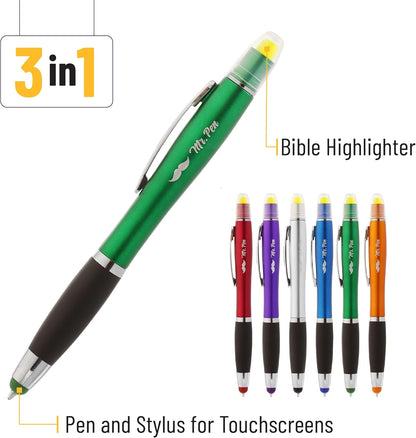 Mr. Pen- Bible Highlighter With Pen and Stylus for Touchscreens, 3 in 1, 6 pcs, Colorful Barrels