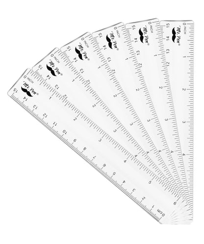 Plastic Ruler 6 Inch, 6 Pack, Clear, Metric & Imperial, Dual Scale