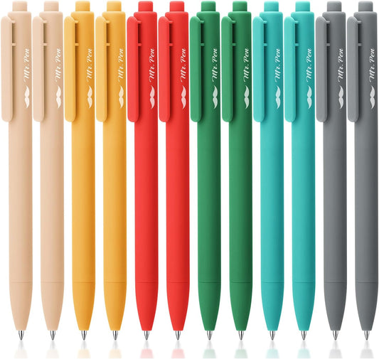 Mr. Pen- Retractable Gel Pens, 12 Pack, Black Ink, Retro Colors Barrels Gel Pens, Gel Pens Fine Point 0.5mm, Retractable Pens, Cute Pens