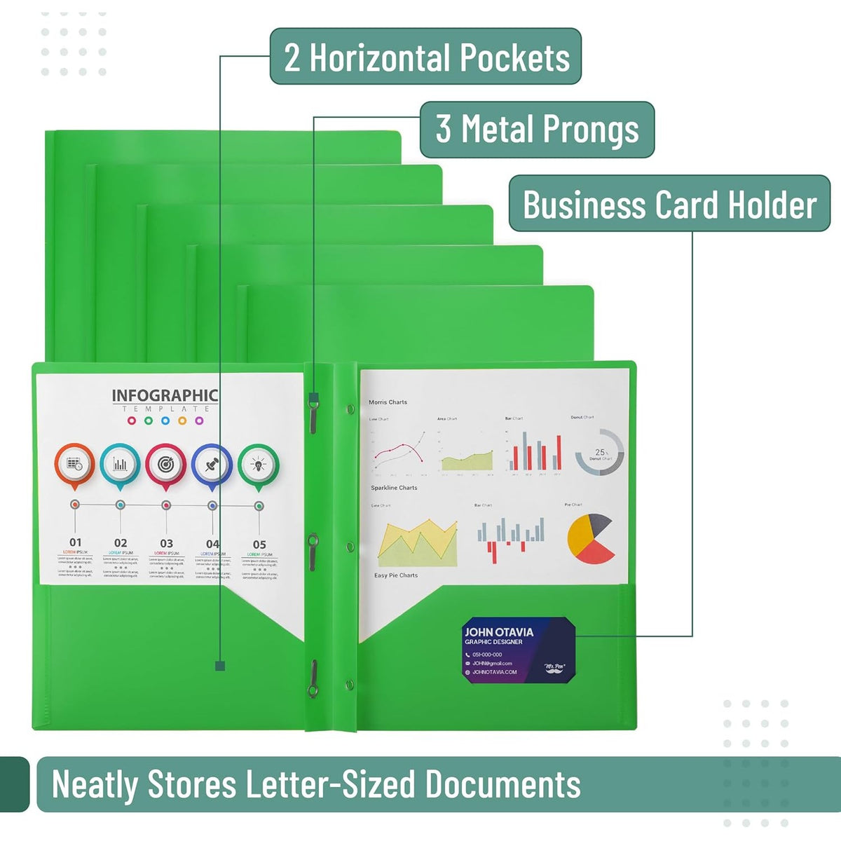 Mr. Pen- Plastic Folders with Pockets and Prongs, 24 Pack, Letter Size, Green