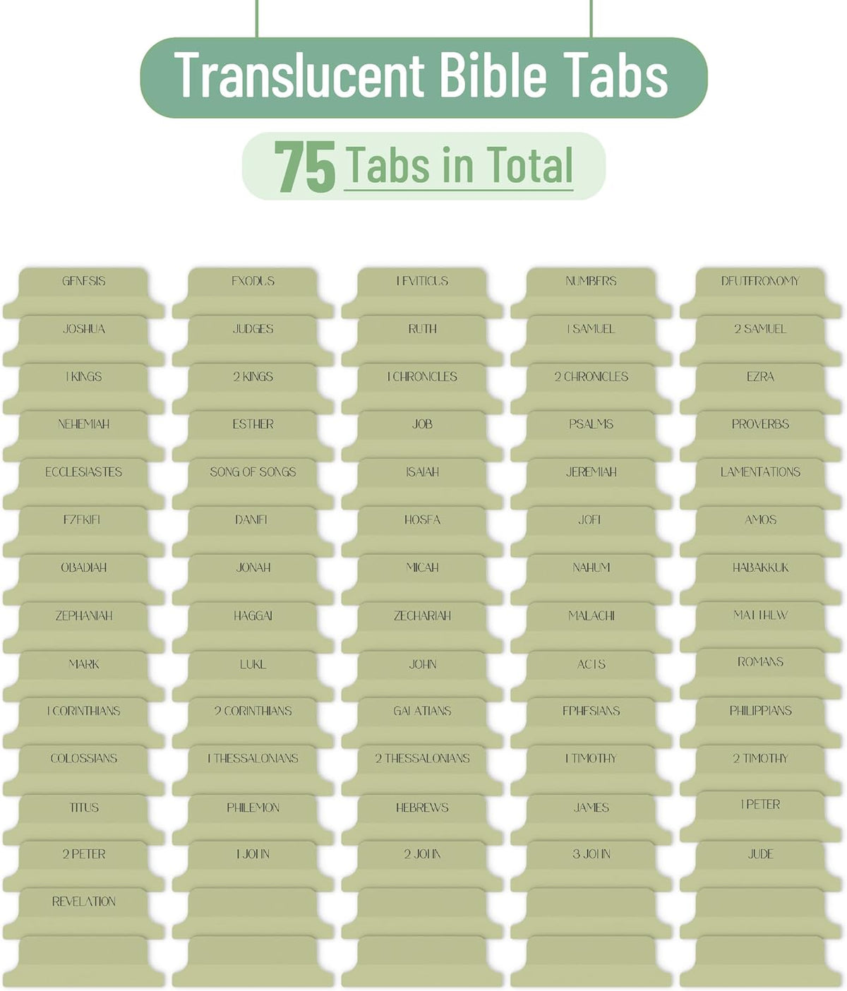 Mr. Pen- Laminated Bible Tabs, 75 pcs, Translucent Olive Green, Easy-to-Read & Apply, Tear Resistant Index Tabs for Women and Men