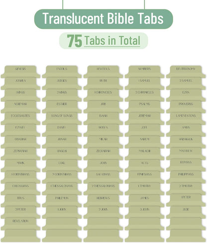 Mr. Pen- Laminated Bible Tabs, 75 pcs, Translucent Olive Green, Easy-to-Read & Apply, Tear Resistant Index Tabs for Women and Men
