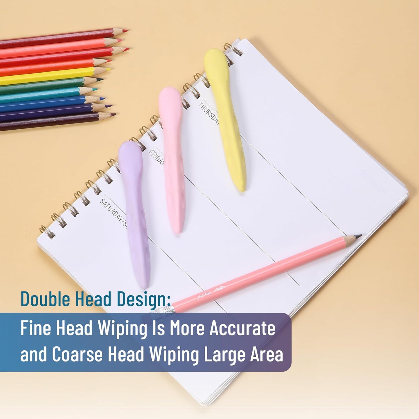 Cute Pen-Shaped Erasers for Kids, 3 Pack, Pastel Grip