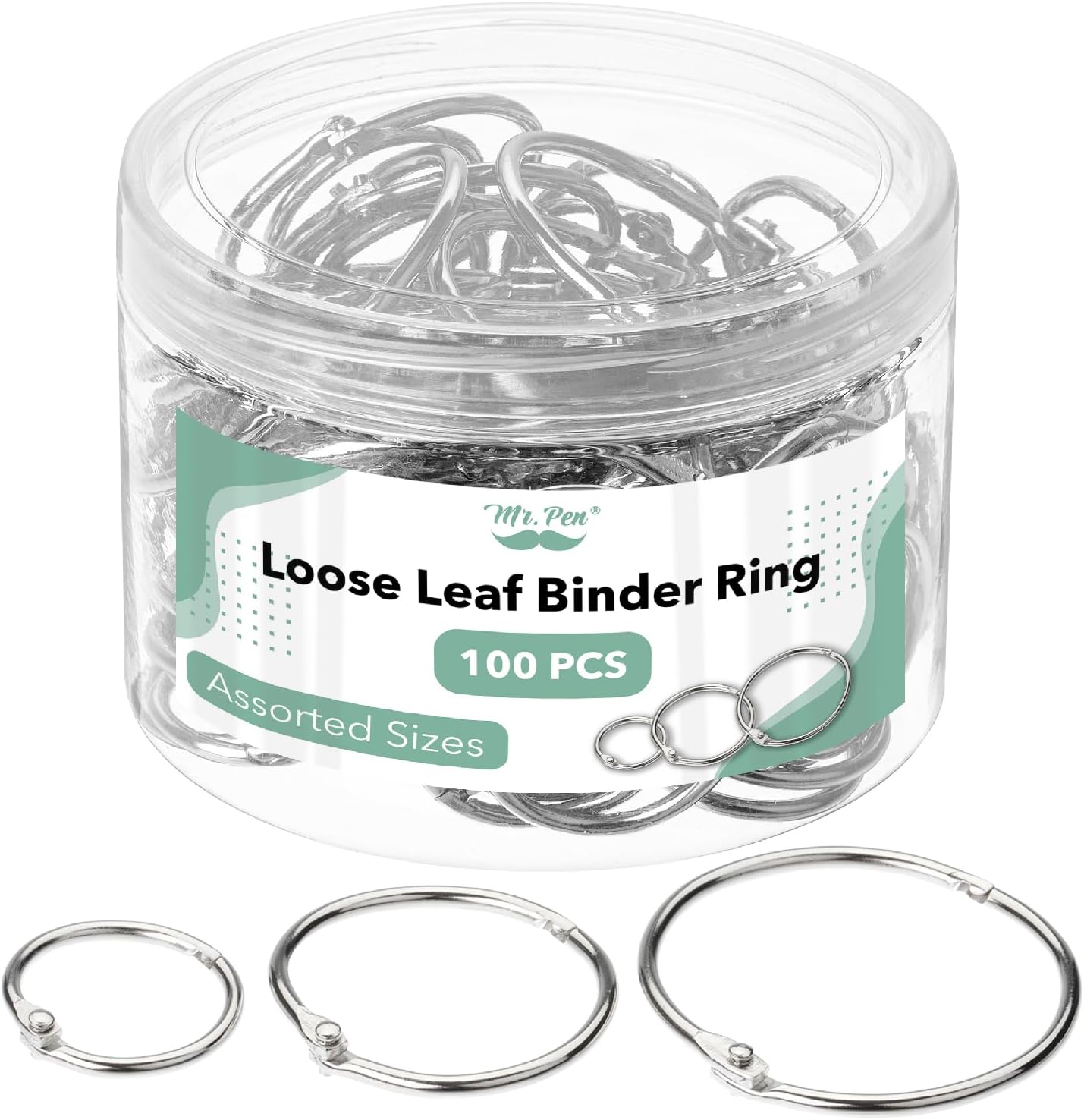 Loose Leaf Binder Ring, 100 Pack, 3 Sizes, Silver Binder Rings, Book R