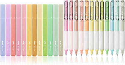 Aesthetic Highlighters and Gel Pens, 24 Pack, Assorted Color Bible Highlighters No Bleed, Black Ink Gel Pens, Highlighter Pens, No Bleed Highlighters for Bibles, Gel Pens