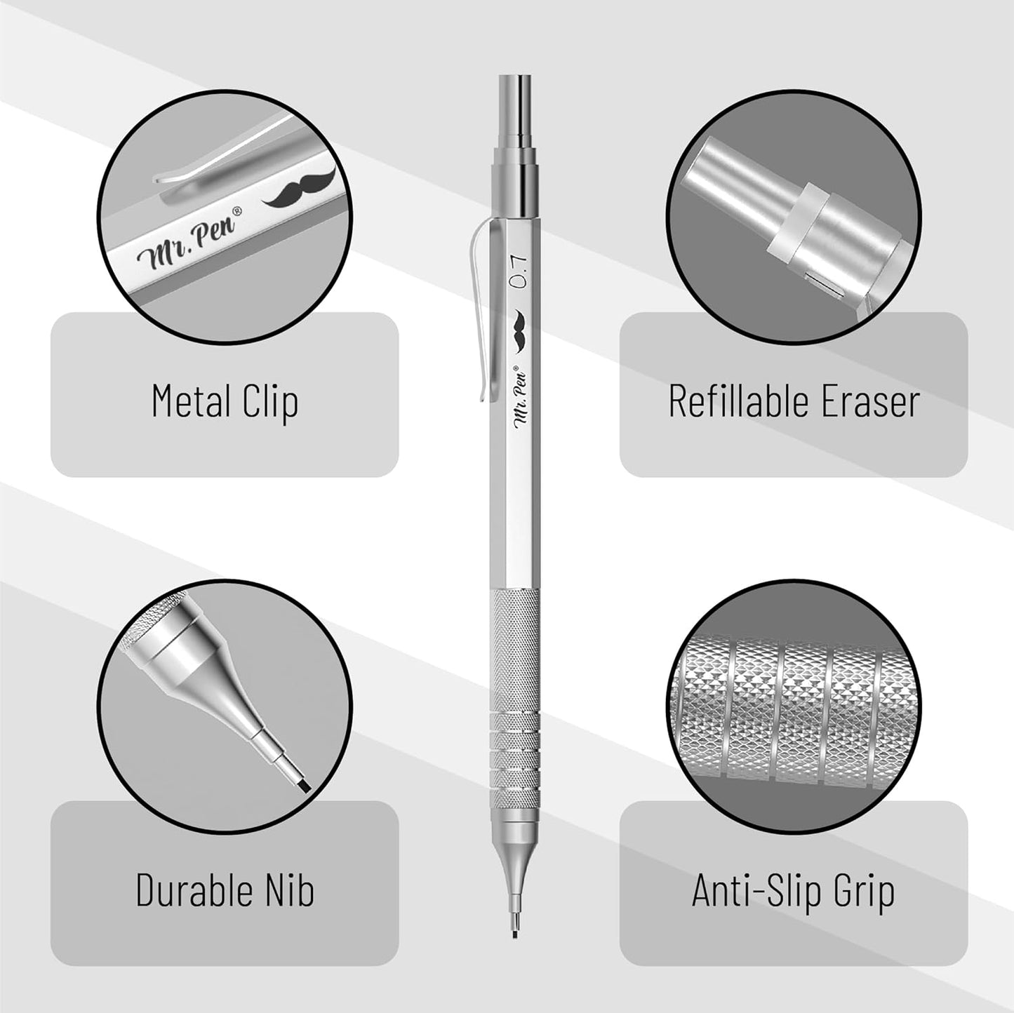 Metal Mechanical Pencil Set, 2 Sizes, 0.5 & 0.7mm, Mechanical Pencils, Sketching Pencils, Drafting Pencil, Mechanical Pencil Metal, Lead Pencils, Mechanical Pencil Set