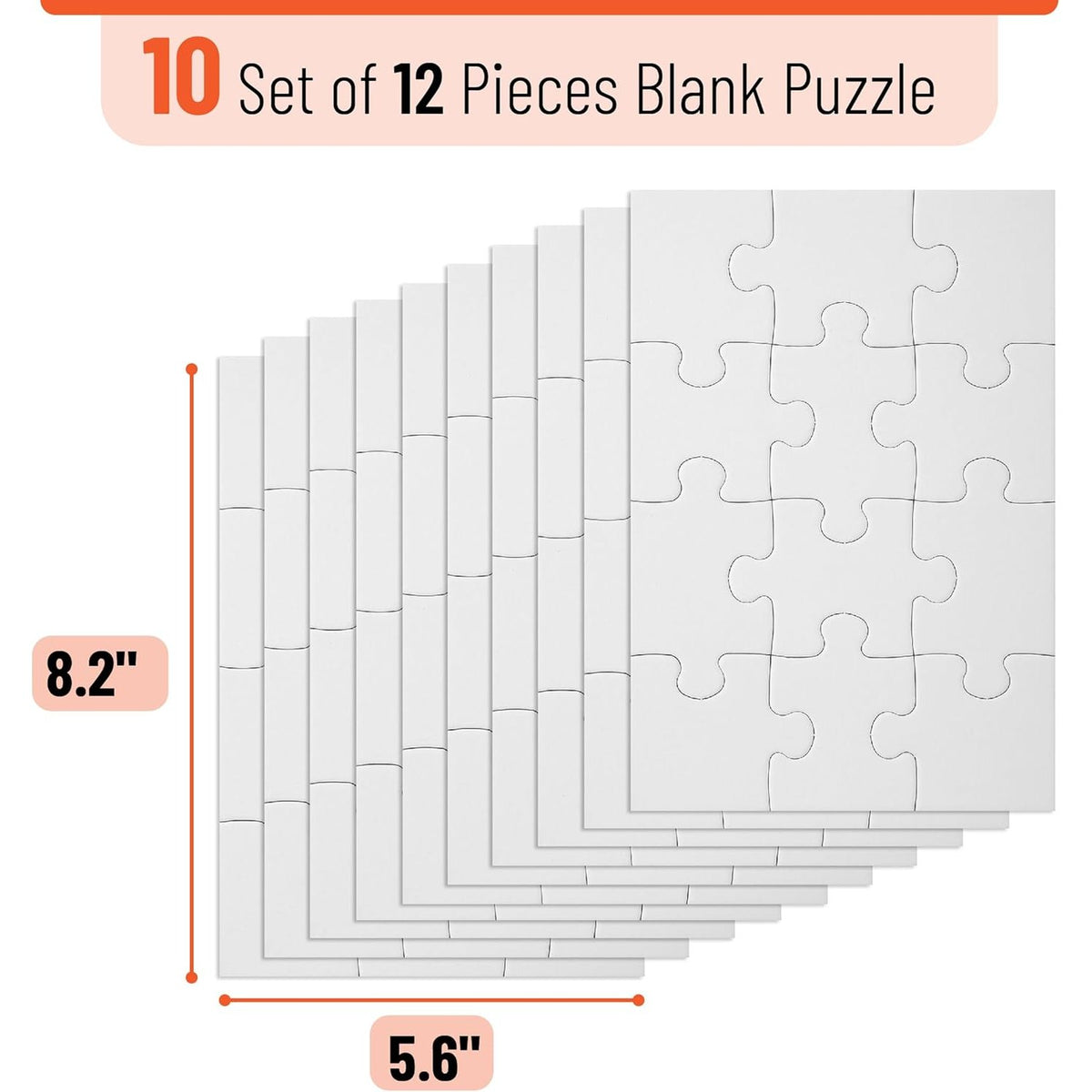 Mr. Pen- Blank Puzzle, 10 Pack, 12 Pieces/Pack, 5.5" x 8.1", White Puzzle