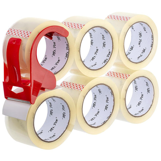 Packing Tape 2” x 60 Yards, 6 Pack + Dispenser Gun, 2.5 Mil
