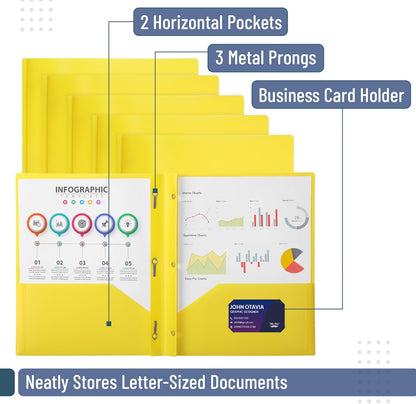 Mr. Pen- Plastic Folders with Pockets and Prongs, 24 Pack, Letter Size, Yellow