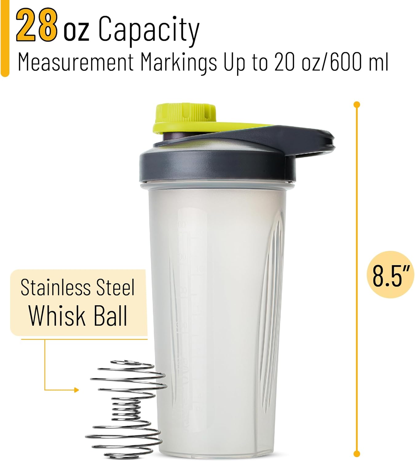 Shaker Bottles for Protein Mixes with Twist Cap 28 oz Gray Yellow Protein Shaker Bottle with Wire Whisk Ball Mixer Bottle Protein Shake Bottles