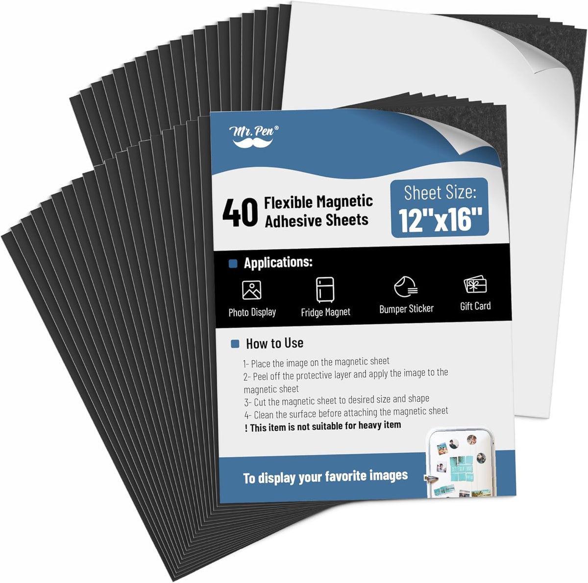 Mr. Pen- Flexible Magnetic Sheets with Adhesive Backing, 12" x 16"