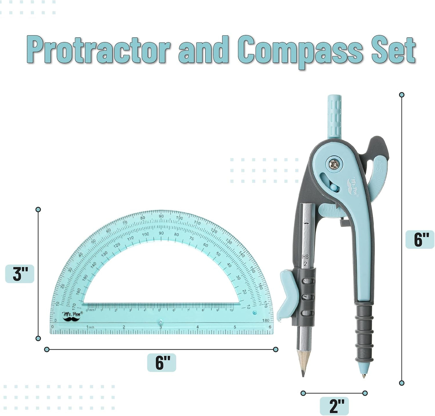 Mr. Pen- Compass and Protractor Set, Sky Blue, Compass Geometry Tool, Protractor and Compass Set, Compass Drawing Tool