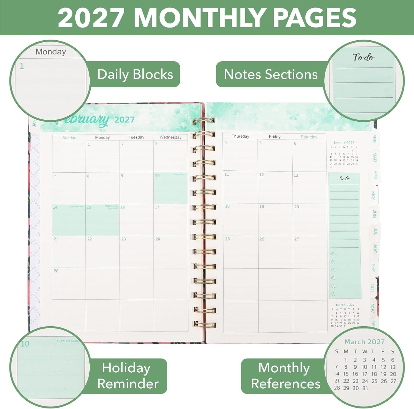 Mr. Pen- 2027 Weekly and Monthly Planner Calendar, 6.4" x 8.5", Wire Bound | January 2027 - December 2027, Monthly Tabs, Inner Storage Pocket, College School Supplies for Student and Teacher