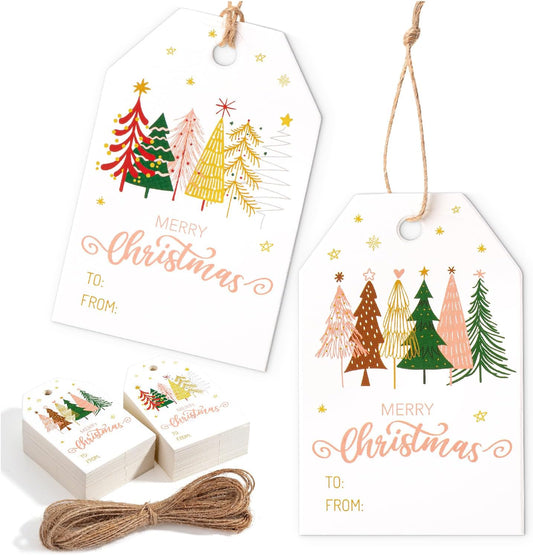 Mr. Pen- Christmas Gift Tags, 100 pcs with Hemp Rope, 2 Designs, Watercolor Plants Paper Tags