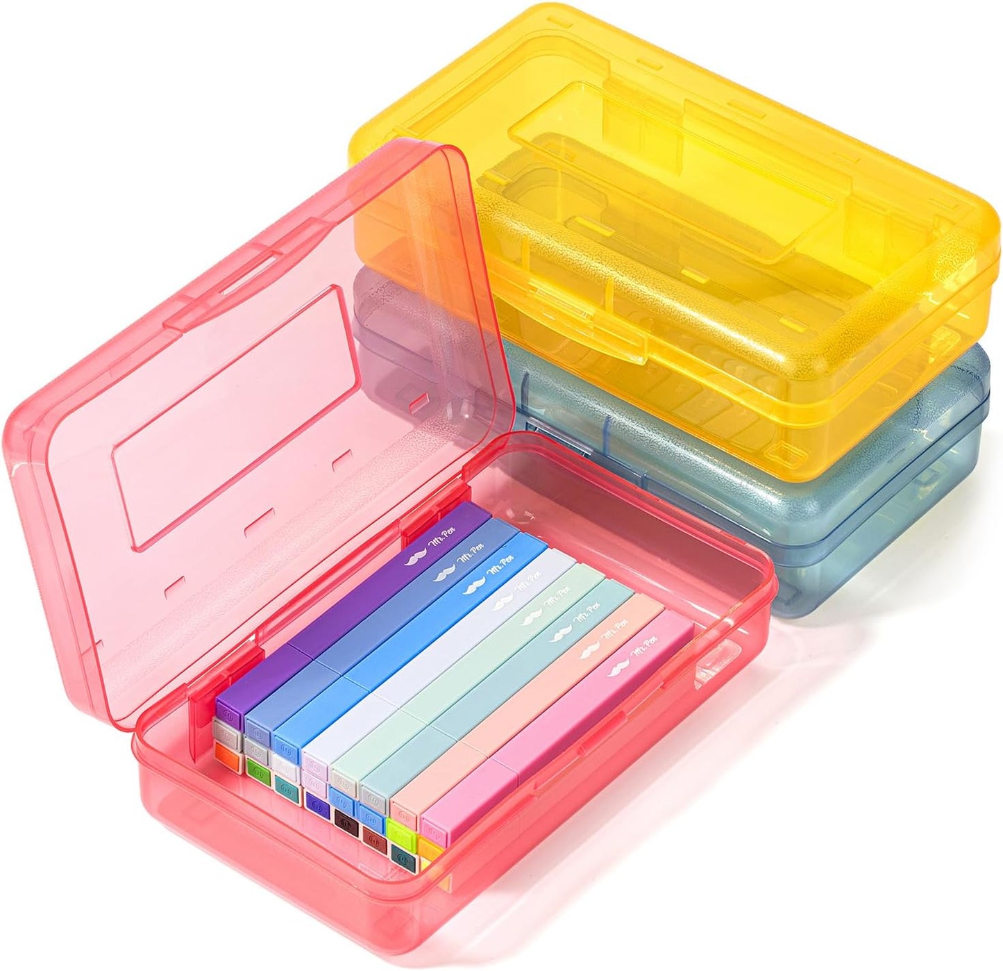 Mr. Pen- Pencil Box, 3 Pack, Assorted Colors, Plastic Pencil Box Case