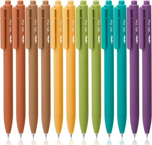 Mr. Pen- Retractable Gel Pens, 12 Pack, Black Ink, Earthy Color Barrel Gel Pens, Gel Pens Fine Point 0.5mm, Retractable Pens