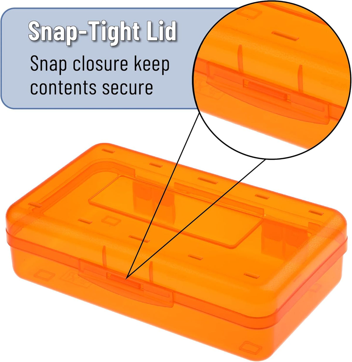 Mr. Pen- Clear Pencil Boxes, 2 Pack, Orange/Blue, Snap-Tight Lid, Plastic Pencil Box Organizer