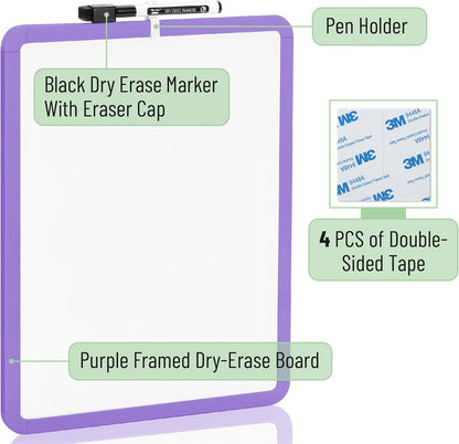 Mr. Pen- Dry Erase Board, 14” x 11” with a Black Dry Erase Marker, Purple Frame