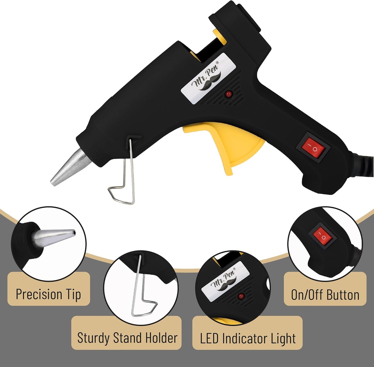 Mr. Pen- Hot Glue Gun Kit, 20W, Black & Yellow, Glue Gun with 10 Glue Sticks